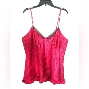Apt 9 Pinup Polka Dot Chemise Camisole Hot Pink Fuchsia Black Extra Large